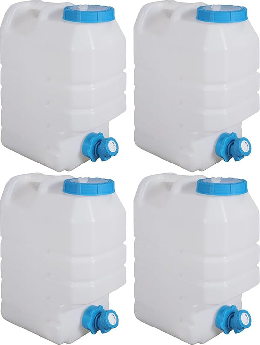 3.9 Gallon/15L Water Container with Spigot, Portable BPA Free Water Jug, Multifunction Water Tank for Camping Outdoor Hiking Picnic Supplies, 4 Pack