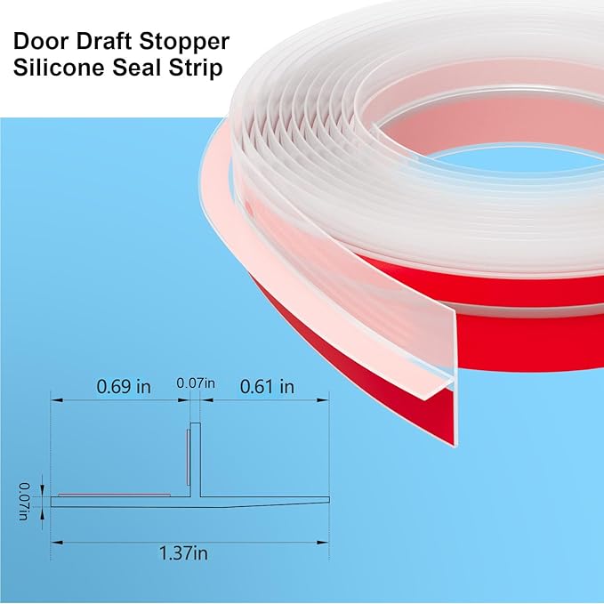 T-Shaped Door Draft Stopper, 1.37 in x 10 Ft Silicone Seal Strip for Windows Gaps, Weather Stripping Seal Strip Shower Sweep, Clear
