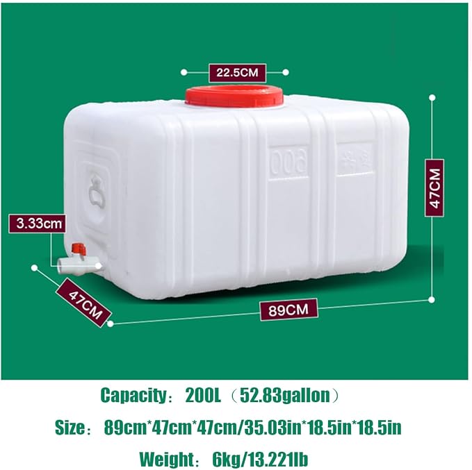 Food Grade Water Carrier 45L/75L/100L/200L Water Container Water Container with Faucet，Portable Water Storage Jug Perfect for Outdoors Camping Hiking Emergency(Size:200L/52.83gal)