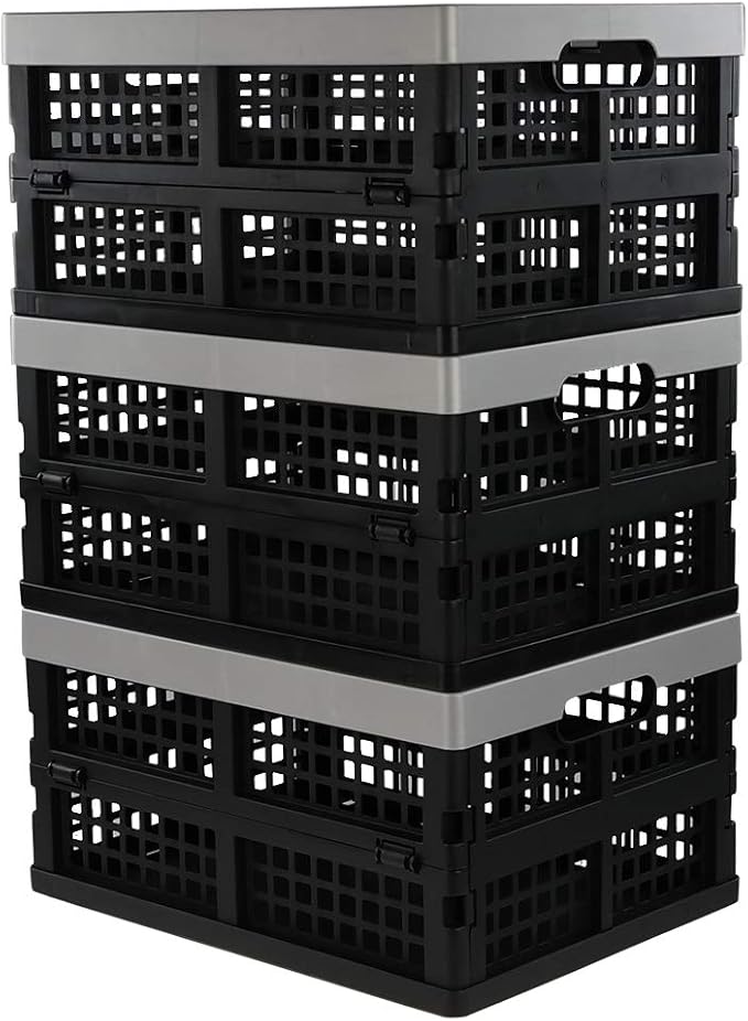 Jekiyo 16-Liter Folding Crates Storage, Collapsible Container Plastic, Set of 3