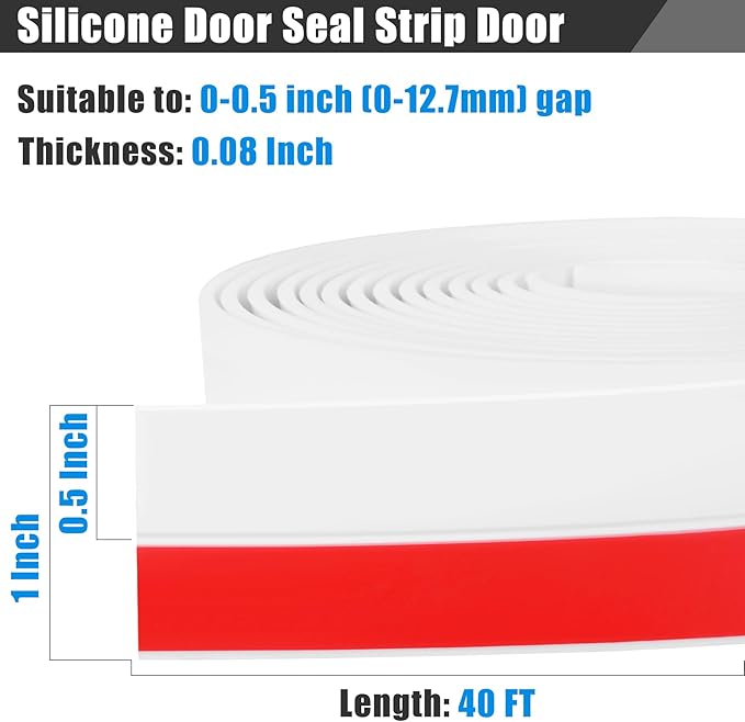 Draft Seal Tape for Doors and Windows 1 in x 40 Ft Silicone Weather Stripping Extra Thick 2mm Door Seal Strip with Strong Adhesive Draft Insulation Stopper Side Seal - White