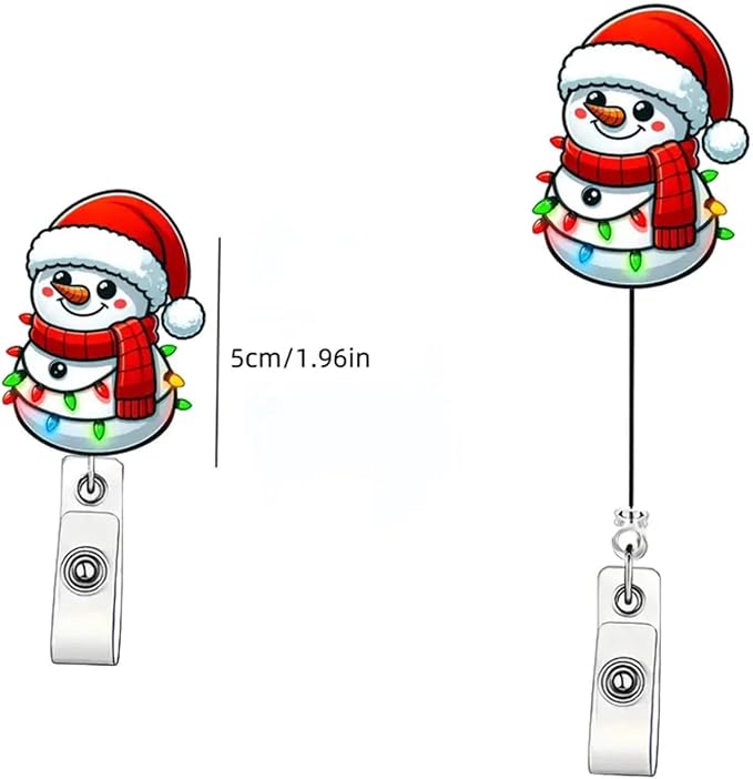 Snowman Badge Reel Christmas Snowman Badge Holder with Light Strings Design Retractable ID Card Clip Winter Badge Reels with Alligator Clip Christmas Nurse Name Tag Holiday Gift for Medical Assistants
