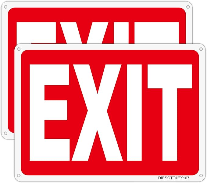Exit Sign, 2 Pack 10x7 Inches Aluminum Exit Signs, Reflective, UV Protected, Durable, Weatherproof, Easy to Install, Indoor/Outdoor Use