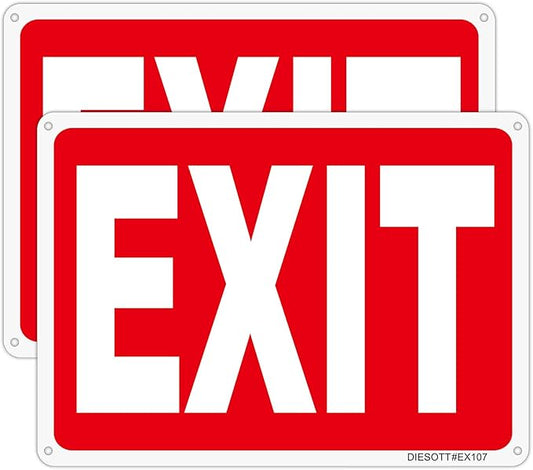 Exit Sign, 2 Pack 10x7 Inches Aluminum Exit Signs, Reflective, UV Protected, Durable, Weatherproof, Easy to Install, Indoor/Outdoor Use