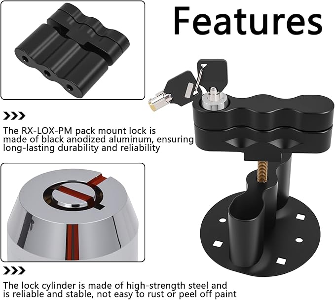 RX-LOX-PM Pack Mount Lock with Keys Fit for Rotopax Standard Gallon Fuel Pack, Water Container, Gas Can Mounts, Storage Box - with Same Keys Convenience and Avoidance of Loss (2 Pack)
