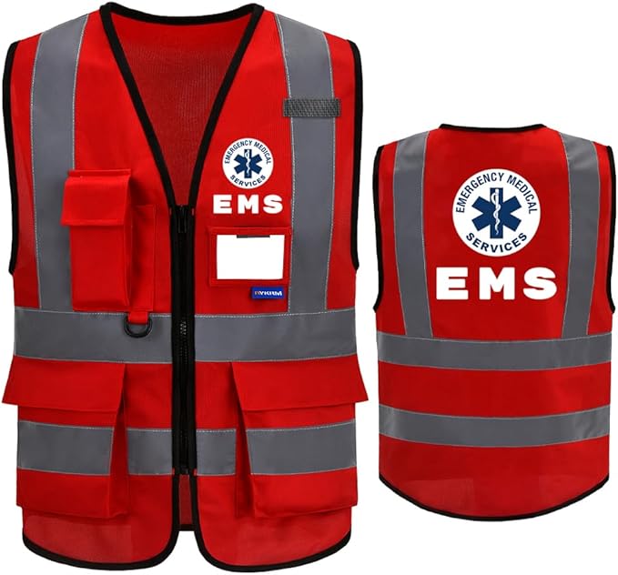 Reflective Security Safety Vests Heavy Duty with 7 Pockets and Front Zipper