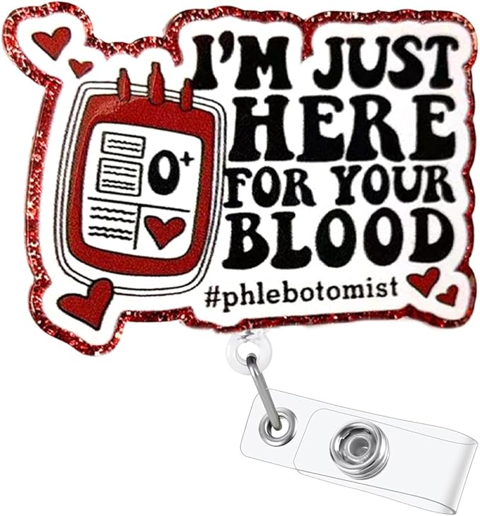 Funny Blood Nurse Badge Reel, I ’m Just Hero for Your Blood Badge Holder with Retractable Acrylic Clip Cute Gifts for Nursing Student Teacher RN CNA LPN Medical Worker Name Tag Decor