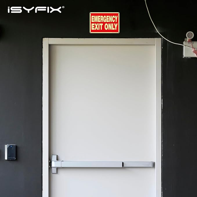 iSYFIX Emergency Exit Only Signs – 5 Pack 10x7 Inch – 100% Rust Free .040 Aluminum Signs, Glow in the Dark Laminated for Ultimate UV, Weather, Scratch, Water and Fade Resistance, Indoor and Outdoor