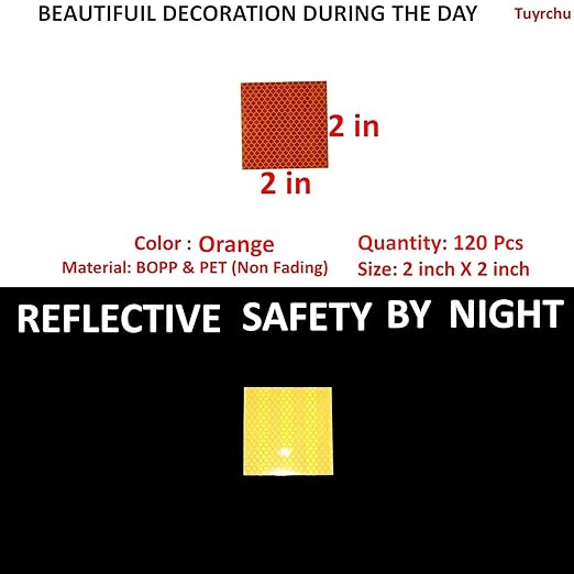 Orange Reflective Stickers 2 inch X 2 inch, Outdoor Waterproof High Visibility Warning Safety Adhesive Reflector Tape (120 Pcs)