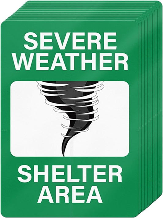 10 PCS Severe Weather Shelter Area Sign 10 × 7 Inches Vinyl Emergency Security Stickers Waterproof Self Adhesive Fade Resistant Signage for Indoor Outdoor Use