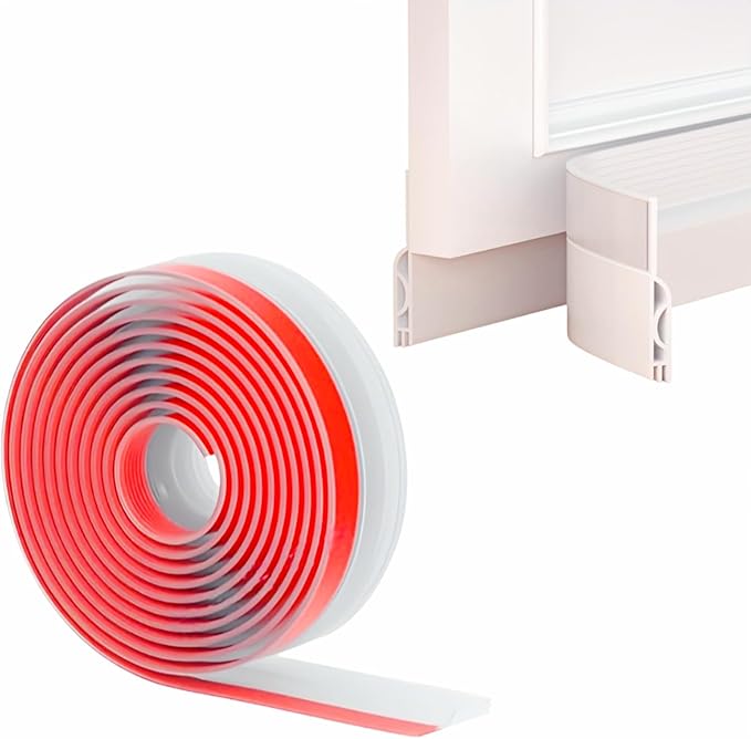 Door Draft Stopper, Adjustable 39-Inch Silicone Door Sweep for Bottom of Door, Gap Filler for Air & Noise Blocking, Weather Stripping Seal for Interior/Exterior Doors (White)