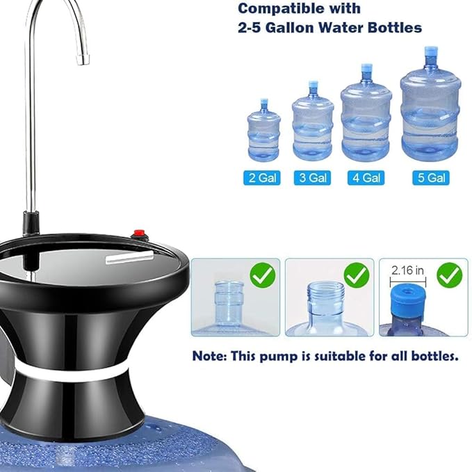 Drinking Water Dispenser Pump, Automatic Electric Drinking Water Bottle Pump for 2-5 Gallon Water Jugs, USB Rechargeable with 2 Switch Control, Stable and Portable for Home, Kitchen, Office, Camping