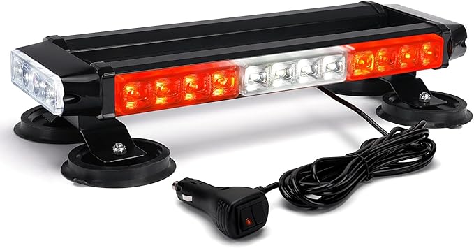 Xprite White Red Rooftop Emergency Strobe Light Bar, Beacon Safety Flashing Volunteer Firefighter Lights w/Magnetic Base for First Responder Vehicles Fire Trucks