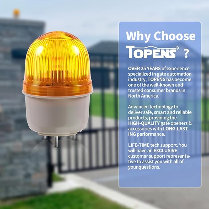TOPENS JD24VY 24V Warning Light Emergency Flashing Safety Strobe Beacon Amber/Yellow Alarm Lamp Siren Blinker Halogen Tungsten Lamp for Gate Openers, Emergency and Construction Vehicles