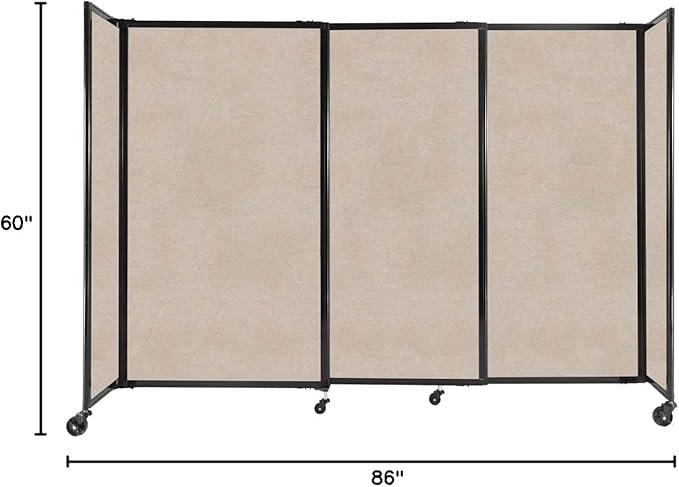 Versare Straightwall Sliding Portable Wall Partition | Freestanding Office Dividers | Locking Wheels | Temporary Room Separator | 7'2" Wide x 5' Tall Beige SoundSorb Panels