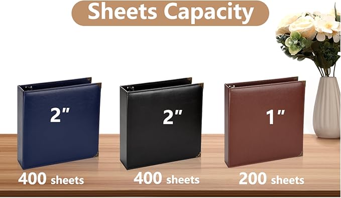 Vintage Hardback 3 Ring Binder 2 Inch, Professional Leather Binder 3 Ring, Three Ring Binders Fits 8.5" x 11", D Ring Binders for Photo Album, Home, School and Office Supplies- Blue
