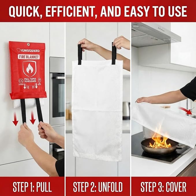 Fire Blankets Emergency for Home, 2 Pack 40"x40", Fiberglass Emergency Fire Blanket for Home and Kitchen, RV, Fireplace, Camping, Grill, Office, Warehouse