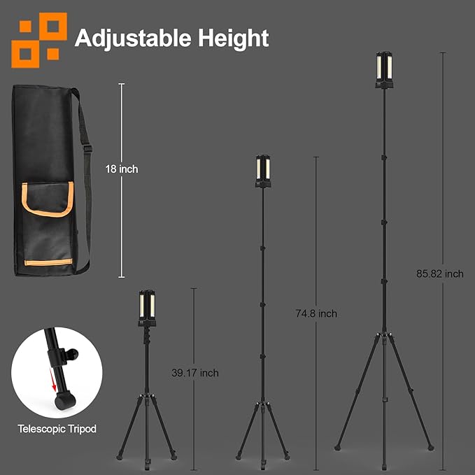13200mAh Rechargeable Solar Work Light with Folding Stand and Carrying Bag, AODOO 8000 Lumen Stepless Dimmable , White/Warm/Nature White/RED(SOS) with Detachable Tripod (Black)