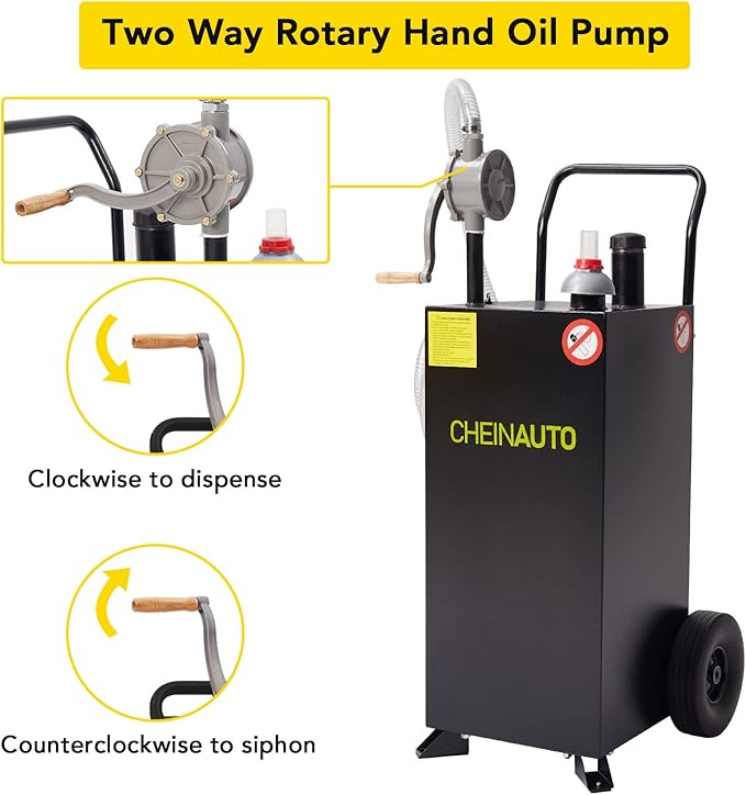 50 Gallon Fuel Caddy, Portable Gas & Diesel Storage Tank with Manual Pump, Fuel Caddy with 4 Wheels for Refueling Cars, Trucks, Lawn Mowers, ATVs, and Boats.
