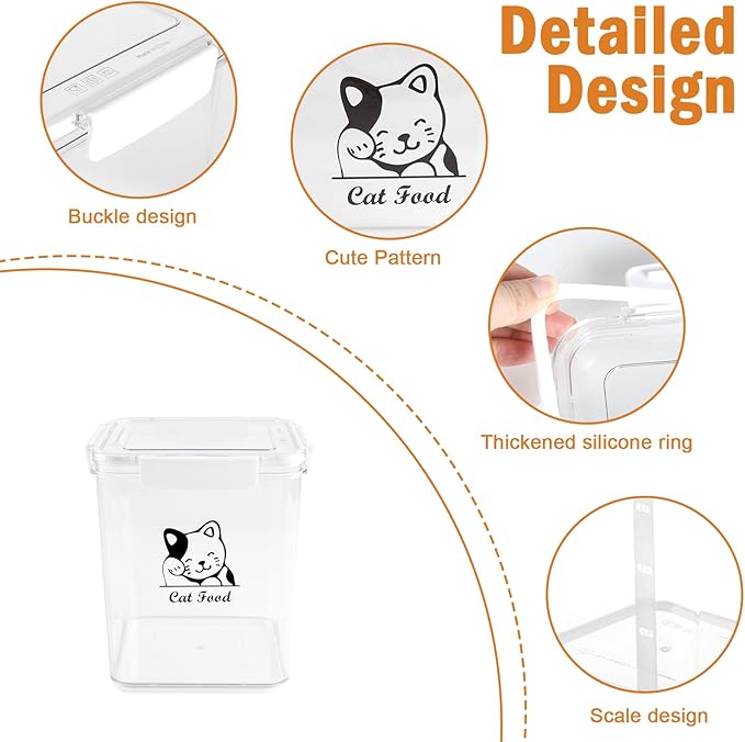 Airtight Cat Food Storage Container with 4 Locking Clips, 5.8lbs/4L Pet Food Container for Cats&Dogs,Cat Treat Container Secure Dry Kibble Bin, Leak-Proof Dog Food Storage