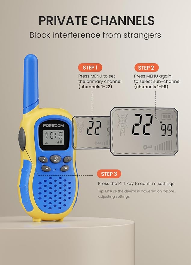 FOREDOM Walkie Talkies for Kids Walkie Talkies Long Range for Boys Age 3 to 12 Year Old Birthday Toys with Flashlight, Lanyards, 2 Pack - Blue