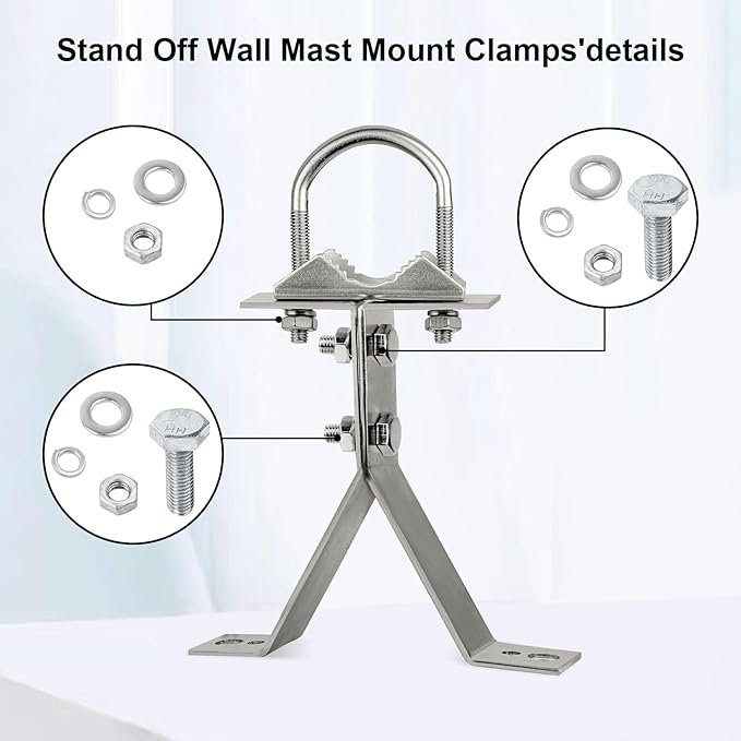 XRDS-RF Antenna Wall Mount 6 Inch Heavy-Duty Stand Off Wall Mast Mount Windproof Mounting Bracket for TV Mast (2-Leg + 2-Leg)