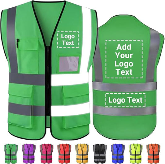 Custom Safety Vest Customized Logo Name Text Class 2 High Visibility Reflective Vests with Pockets for Construction Workwear
