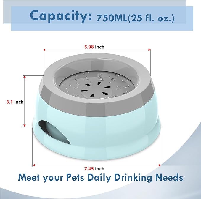 Takfox Dog Water Bowl, No Spill Cat Slow Feeder Water Dispenser Portable Vehicle Carried Car Travel Bowls for Small Medium Pets Sloppy Messy Drinkers 25oz, Blue