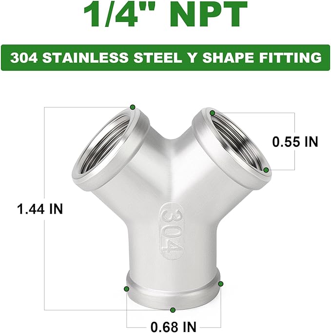 TAISHER 2PCS 304 Stainless Steel Y Shape 3 way Pipe Fittings, 1/4" x 1/4" x 1/4" NPT Female Pipe Fittings