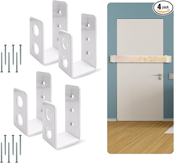 SecurityMan (2-PK) Heavy Duty 2x4 Door Barricade Brackets - 700lbs of Force, Install in Minutes - (4pc) Thick 3.5mm Iron Metal U Bracket | Rust Proof - Gate Bar Holder for Indoor/Outdoor Door Security