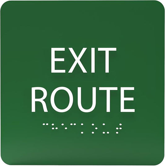 6" X6" Exit Route Sign - ADA Compliant Tactile Graphics Grade 2 Braille Text Acrylic Wall Signs - Building Fire Safety, Visibility, Emergency Response, Evacuation Door Sign