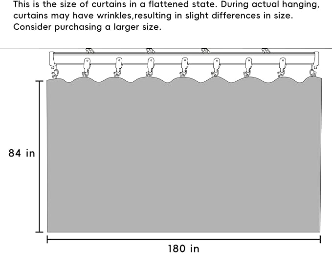 Room Divider Curtains Blackout Ceiling Track Curtain with Hook Wall Mount Sliding Door Curtains Ceiling Mount Extra Wide Curtain Wall Divider for Room Separation (Grey, W180 x H84 Inch)