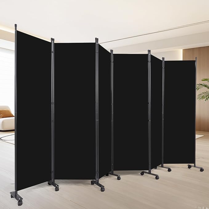 Room Divider 132''W Wall Divider for Room Partition (Heavy Duty Base) 6 Panel Partition Room Dividers, Freestanding Room Divider Screen Separation W/Wheel Folding Privacy Screen Panel Space Separator