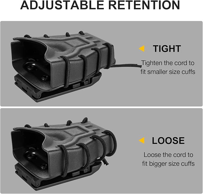 Handcuff Case Compatible with ASP, Chain, Hinged, and Rigid Folding Handcuffs – OWB Kydex Cuff Holder with Belt Clip or MOLLE Mount – Fits 1.5"-2.25" Belts – Black/Basketweave Options
