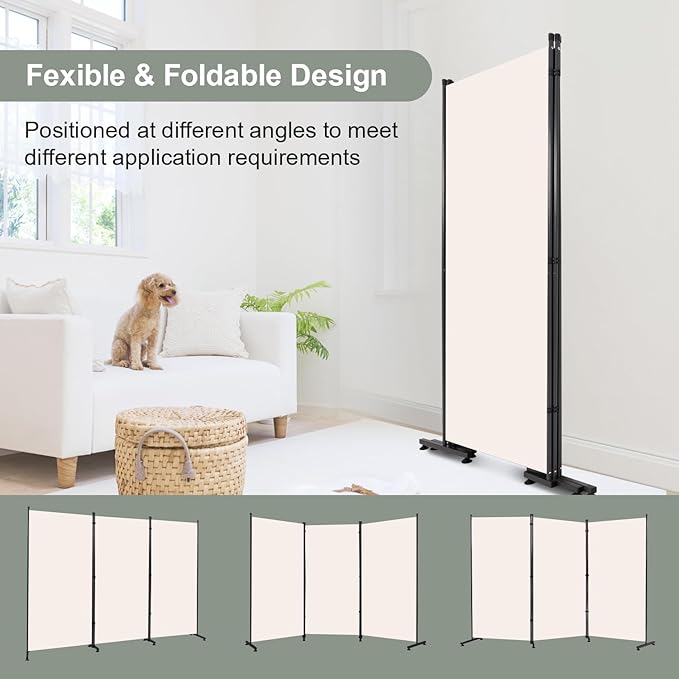 Room Divider 6FT Single Panel Privacy Screen, 102'' Wide Fabric Indoor Room Divider Wall Divider for Room Separation, Portable Room Partitions and Dividers Freestanding Temporary Wall Room Separators