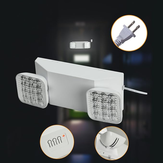 Plug in Emergency Lights for Business Home Power Failure 4Hours 300lm LED Commercial Emergency Light Fixtures with Battery Backup Rechargeable Adjustable Two Heads AC85-277V