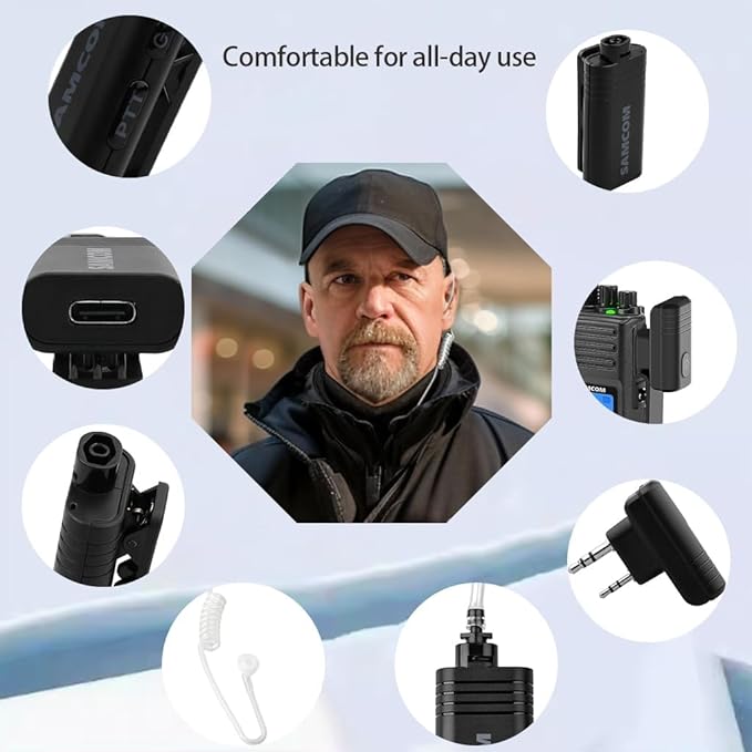 SAMCOM BTEAR01 Wireless Earpiece with Clear Airtube Tube 2 Pin Dongle for Two-Way Radios, FPCN30A/FPCN10A Wireless Headset Earphone with Mic 2-Pin K Plug, Radio NOT Included