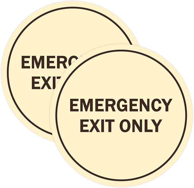 Signs ByLITA Circle Emergency Exit Only Sign (Ivory/Dark Brown) - Large 2 Pack
