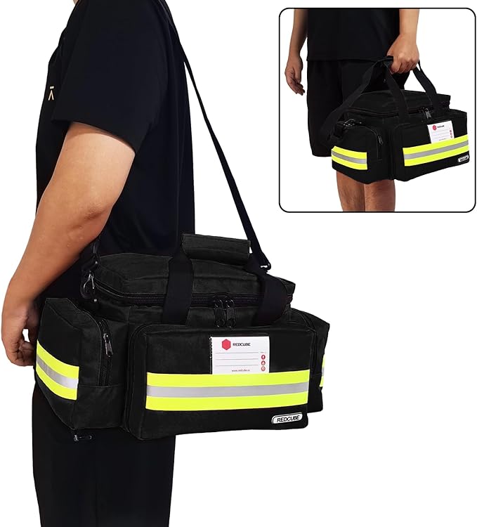 REDCUBE Emergency Bag,First Aid Bags Empty,Professional Emergency Responder Trauma Bag Medical Bag with Multiple Compartment Kit Carrier for EMT, EMS, Paramedics(Black)(Bag only)