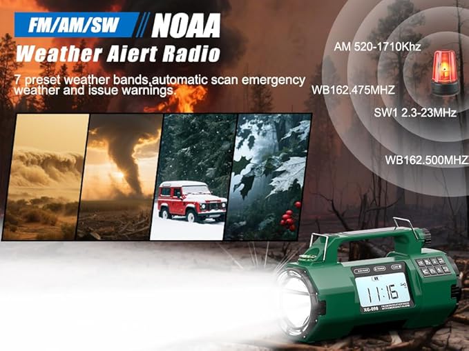Emergency NOAA Weather Alert Radio, 5000mAh AM/FM Portable Radio with Solar, Hand Crank & AC Power, Replaceable Battery, Flashlight, SOS Alarm, Clock & Headphone Jack for Home & Outdoor Emergencies
