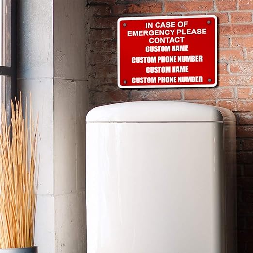 Aluminum Weatherproof Metal Sign Multiple Sizes in Case of Emergency Please Contact Custom Instruction Text Here Horizontal Street 24x18Inches