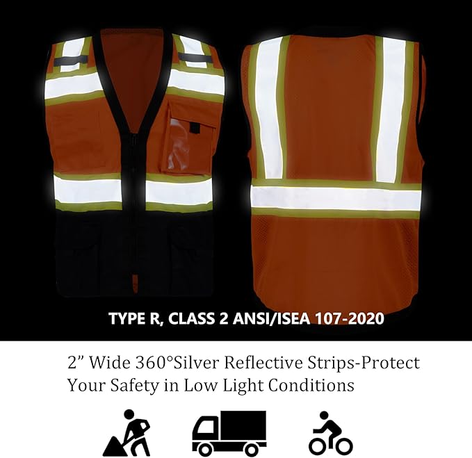 VENDACE Safety Vest Hi Vis Reflective Vest for Men with Pockets ANSI Class 2 High Visibility Construction Work Vest