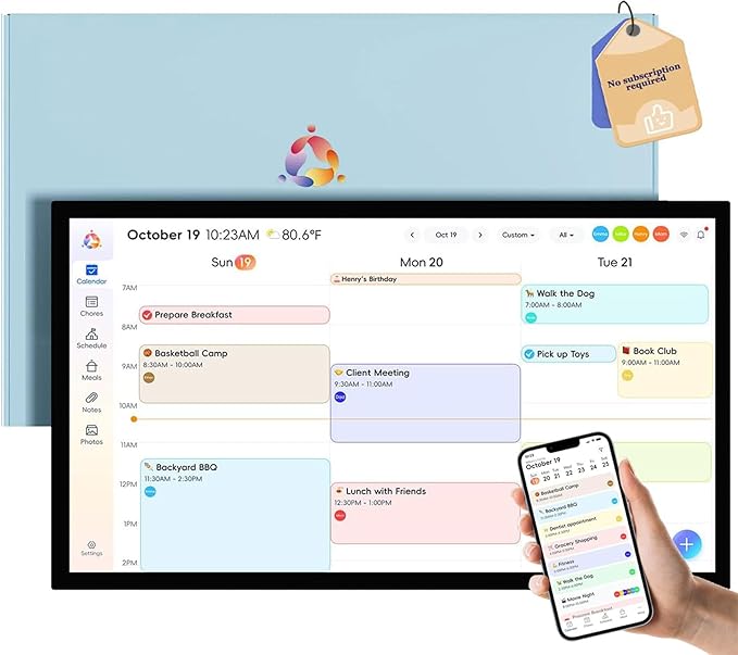 Upgraded Smart Digital Calendar Chore Chart with Digital Picture Frame feature, 15.6" HD Touchscreen Wall Calendar, No Subscription Required, Great for Organizing Your 2026 Calendar