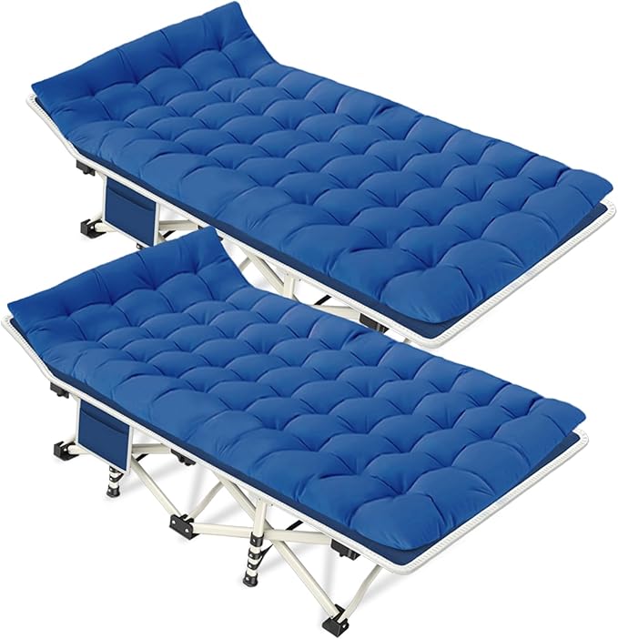 2 Pack Camping Cot with Mattress Comfortable Cots for Sleeping Sleeping Cot Folding Cot Double Layer Oxford Heavy Duty Camping Bed with Carry Bag for Home Office Nap Outdoor Travel
