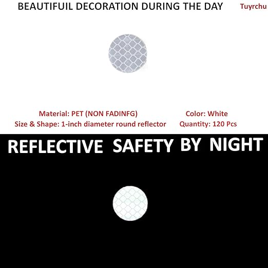 White Reflective Stickers 1-inch Diameter Round Reflector, Outdoor Waterproof High Visibility Warning Adhesive Tape (120 Pcs)