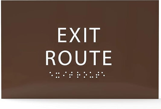 6" X4" Exit Route Sign- Tactile Graphics Grade 2 Braille Text | Modern Utility Wall Mount ADA Compliant Plastic Signs For Schools, Offices, Businesses, Apartments & Restaurants