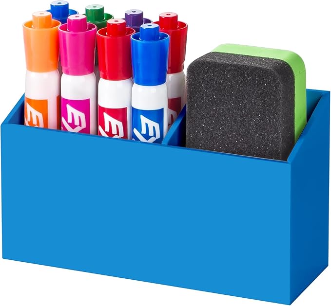 BEYGORM Magnetic Dry Erase Marker Holder for Whiteboard,Non-slip Acrylic Magnet Pen Holder for Fridge Refrigerator,Locker Organizer for Work,Locker Accessories,Pencil Cup for Desk(Blue)