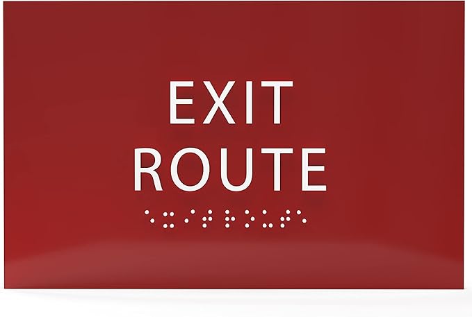 6" X4" Exit Route Sign- Tactile Graphics Grade 2 Braille Text | Modern Utility Wall Mount ADA Compliant Plastic Signs For Schools, Offices, Businesses, Apartments & Restaurants