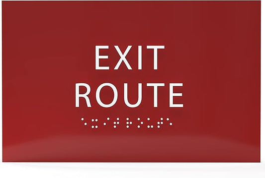 6" X4" Exit Route Sign- Tactile Graphics Grade 2 Braille Text | Modern Utility Wall Mount ADA Compliant Plastic Signs For Schools, Offices, Businesses, Apartments & Restaurants