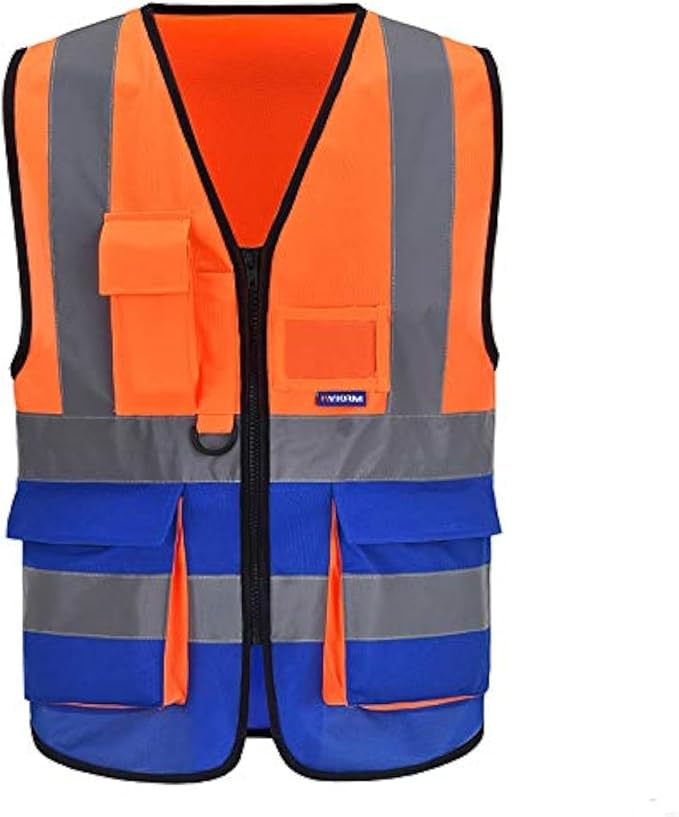 A-SAFETY Safety Vest High Visibility Working Vest with Dual Tone High Reflective Strips Orange&Blue Color Mixed Medium